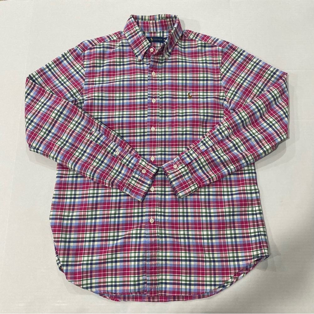 Ralph Lauren Shirt Men’s M Pink Green Plaid Long Sleeve Button-Down Mid Weight